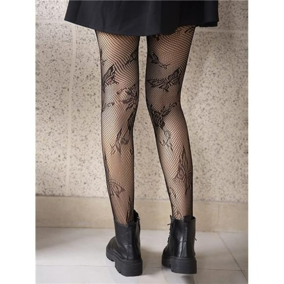 Women's Patterned Tights Fishnet Floral Pantyhose High Waist Stockings - Picture 4 of 5